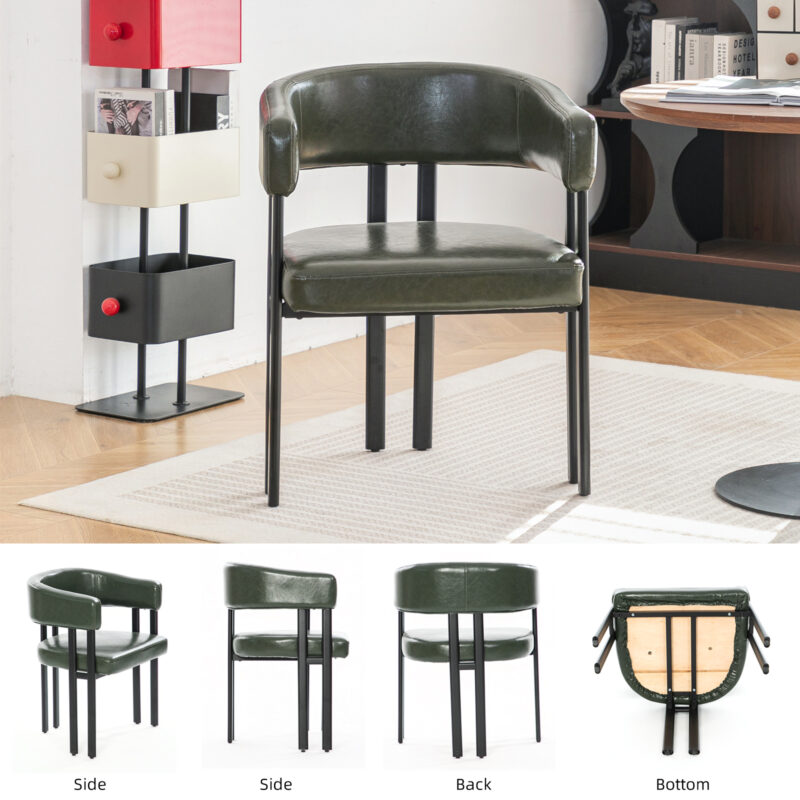 Modern Dining Chairs Set of 2, Faux Leather Upholstered Barrel Dining Room Chairs with Integrated Curved Back And Armrests , Metal Frame Chair for Kitchen Living Room Restaurant - Image 4