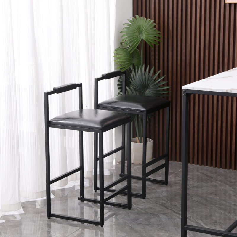 Set of 2 Barstools Faux Leather Upholstered Bar Stools Modern Metal Frame Dining Chairs for Counter, Kitchen Island - Image 11