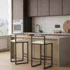 Set of 2 Barstools Faux Leather Upholstered Bar Stools Modern Metal Frame Dining Chairs for Counter, Kitchen Island - Image 3