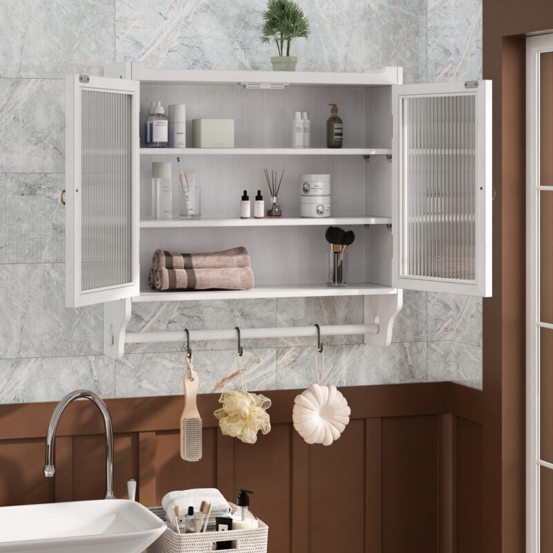 24.8"Glass Door Vintage Double Door Wall Cabinet with Three Tiers of Storage with Towel Rack, for Bathroom, Kitchen,Dining Room - Image 7