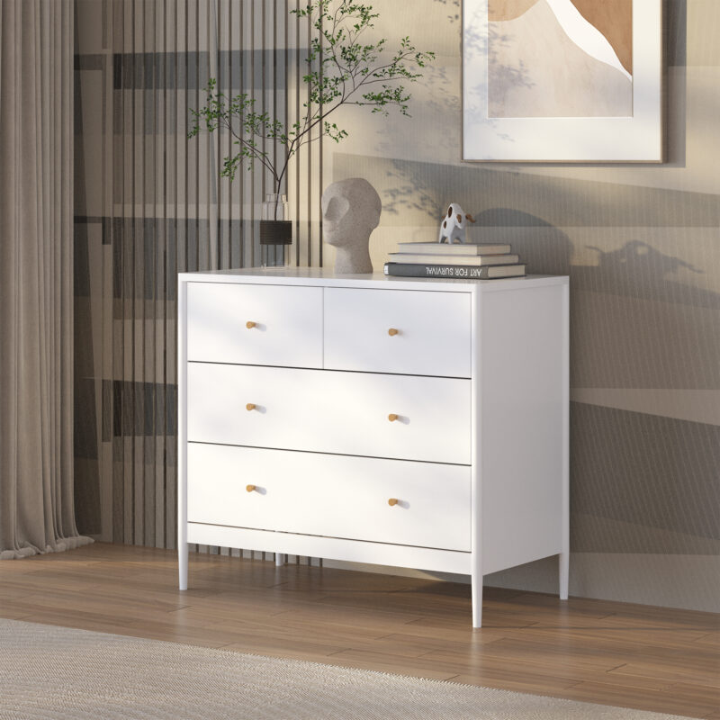 White 4-Drawer Kids Dresser, Wooden Storage Cabinet for Toddler Bedroom, Nursery, Closet, Baby Nightstand Organizer for Living Room or Apartment, 35.4" Wide - Image 3