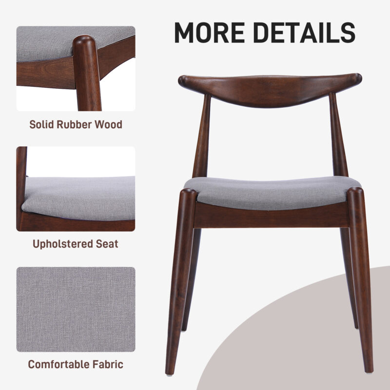 5-Piece Dining Set 1 Table 4 Chairs, Rubberwood Frame, Faux Wood Tabletop, Retro - Elegant for Kitchen & Family Dining - Image 4