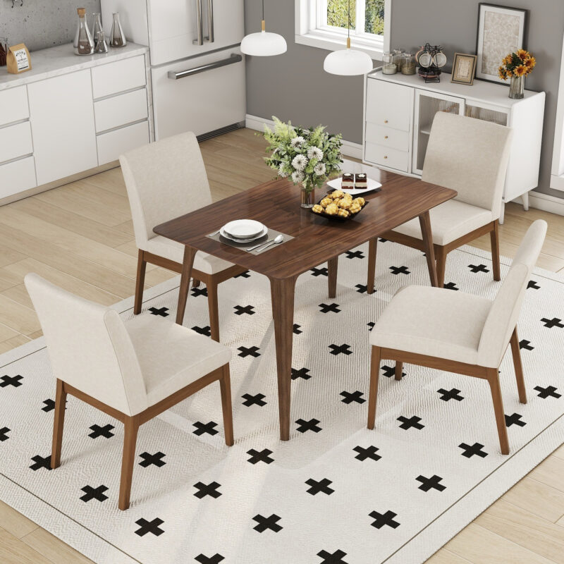5-Piece Dining Table Set with One Solid Wood Frame Table and 4 Upholstered Chairs for Dining Room - Image 2