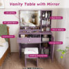 Stylish Vanity Desk Set with Padded Stool & Adjustable LED Lighted Mirror (3 Color Modes), Modern Bedroom Makeup Vanity Desk Combo, Purple - Image 8