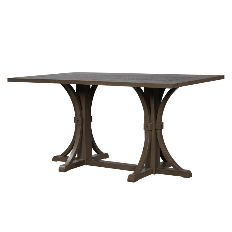 TREXM Solid Wood Dining Table for 6 People, 60" Rustic Farmhouse Dining Room Table with Trestle Base & Curved Legs, Natural Oak Finish, Kitchen Table for Home - Image 9