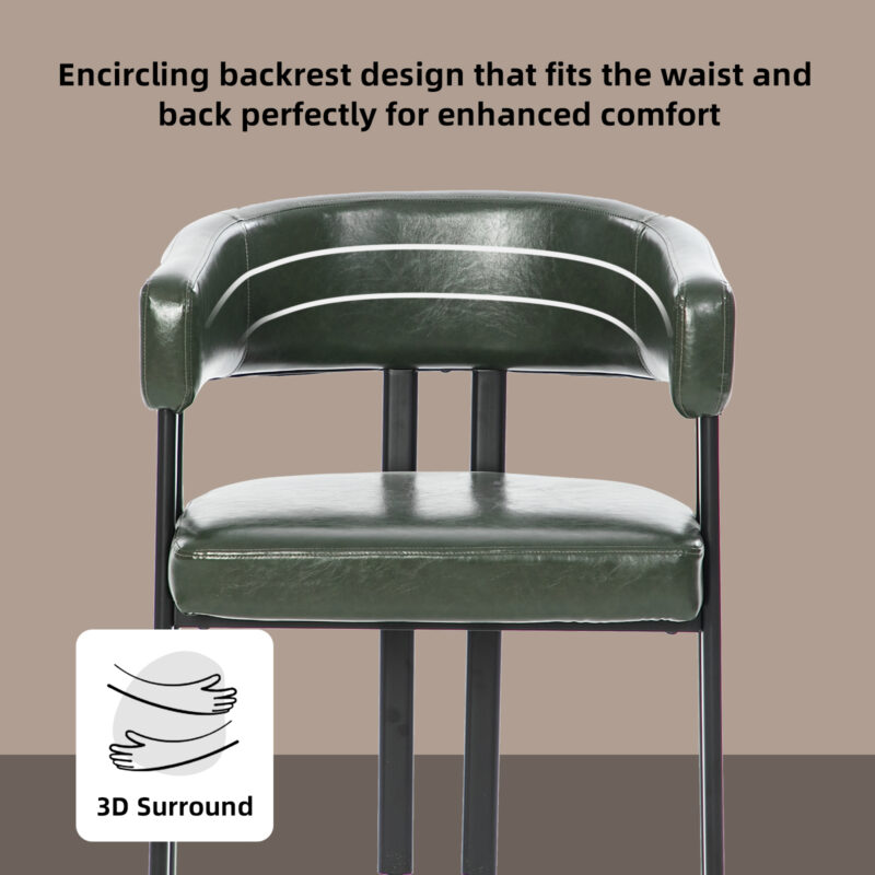 Modern Dining Chairs Set of 2, Faux Leather Upholstered Barrel Dining Room Chairs with Integrated Curved Back And Armrests , Metal Frame Chair for Kitchen Living Room Restaurant - Image 3