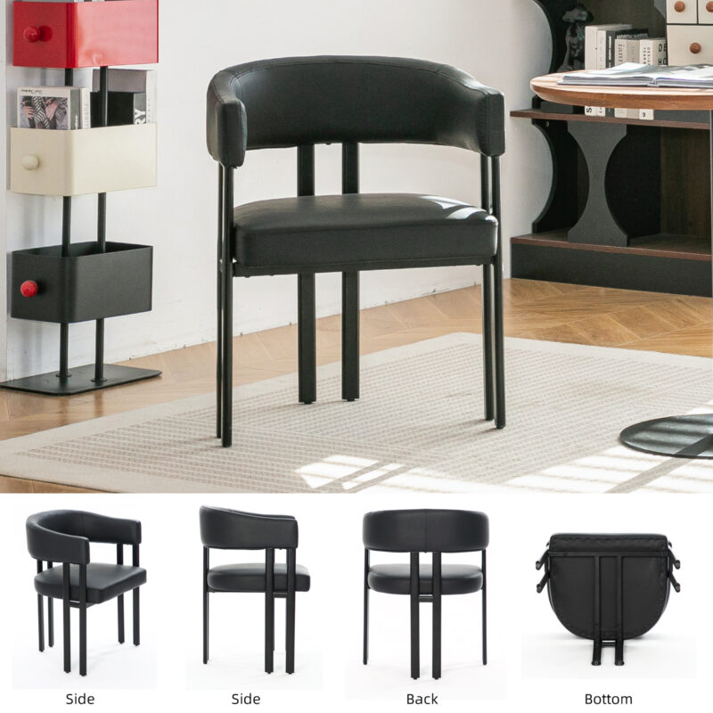Modern Dining Chairs Set of 2, Faux Leather Upholstered Barrel Dining Room Chairs with Integrated Curved Back And Armrests , Metal Frame Chair for Kitchen Living Room Restaurant - Image 21