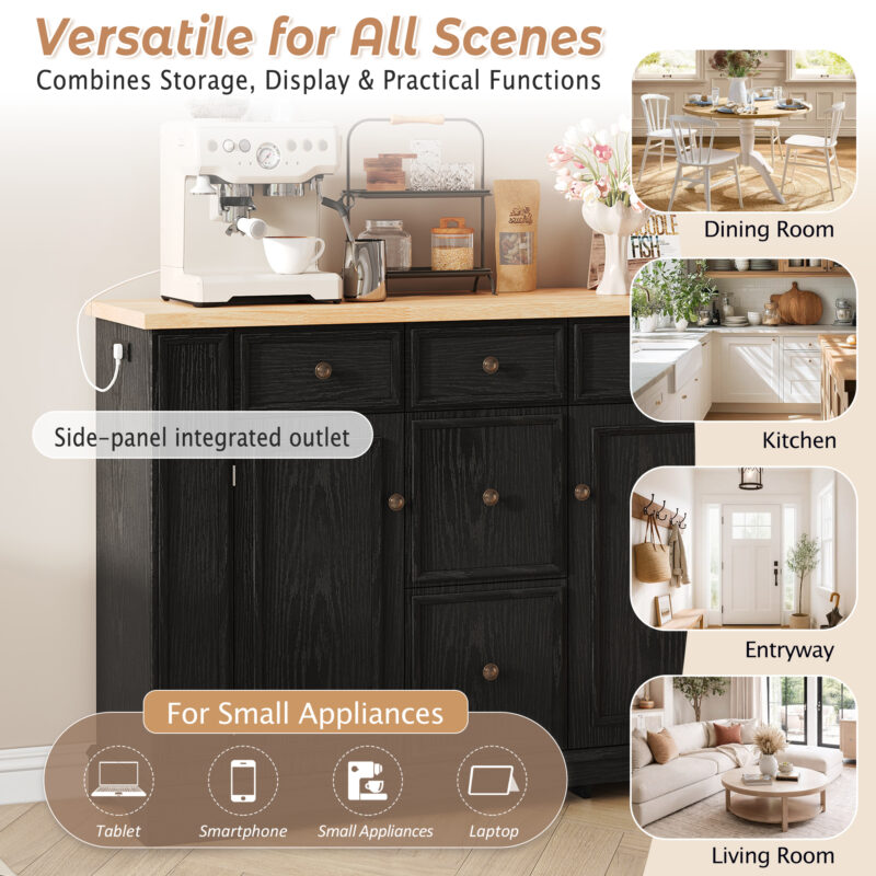 TREXM Sideboard Buffet Cabinet with Storage, Kitchen Console Table with 5 Drawers, 2 Cabinets, Adjustable Shelves, Buffet Server for Dining Room, Living Room, Entryway - Image 8