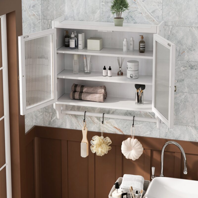 24.8"Glass Door Vintage Double Door Wall Cabinet with Three Tiers of Storage with Towel Rack, for Bathroom, Kitchen,Dining Room - Image 6