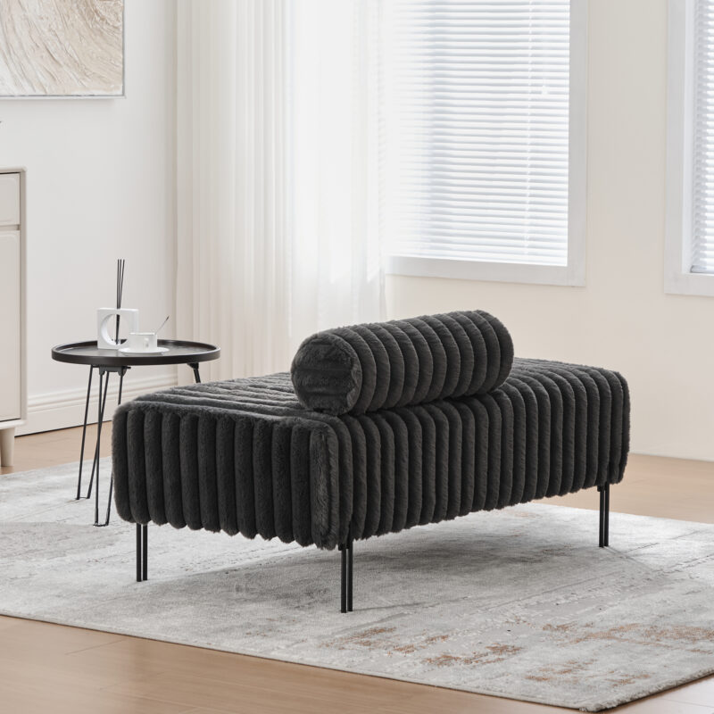 49.6" Wide Upholstered Mini Loveseat with Metal Legs, 2-Seater Small Sofa End of Bed Bench Window Ottoman Footrest with Adjustable Back for Living Room Bedroom Entryway Hallway Small Space - Image 17