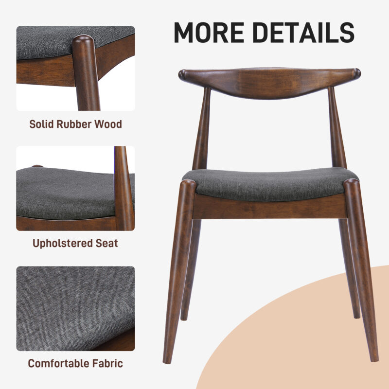 5-Piece Dining Set 1 Table 4 Chairs, Rubberwood Frame, Faux Wood Tabletop, Retro - Elegant for Kitchen & Family Dining - Image 10
