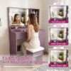 Stylish Vanity Desk Set with Padded Stool & Adjustable LED Lighted Mirror (3 Color Modes), Modern Bedroom Makeup Vanity Desk Combo, Purple - Image 7