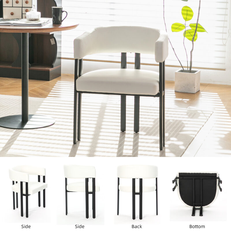 Modern Dining Chairs Set of 2, Faux Leather Upholstered Barrel Dining Room Chairs with Integrated Curved Back And Armrests , Metal Frame Chair for Kitchen Living Room Restaurant - Image 14