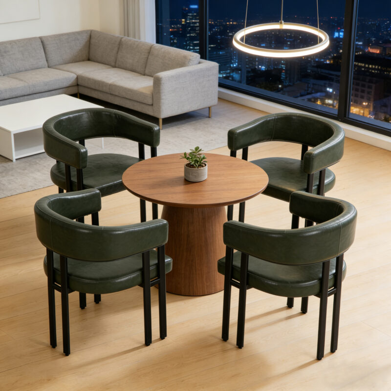 Modern Dining Chairs Set of 2, Faux Leather Upholstered Barrel Dining Room Chairs with Integrated Curved Back And Armrests , Metal Frame Chair for Kitchen Living Room Restaurant - Image 2