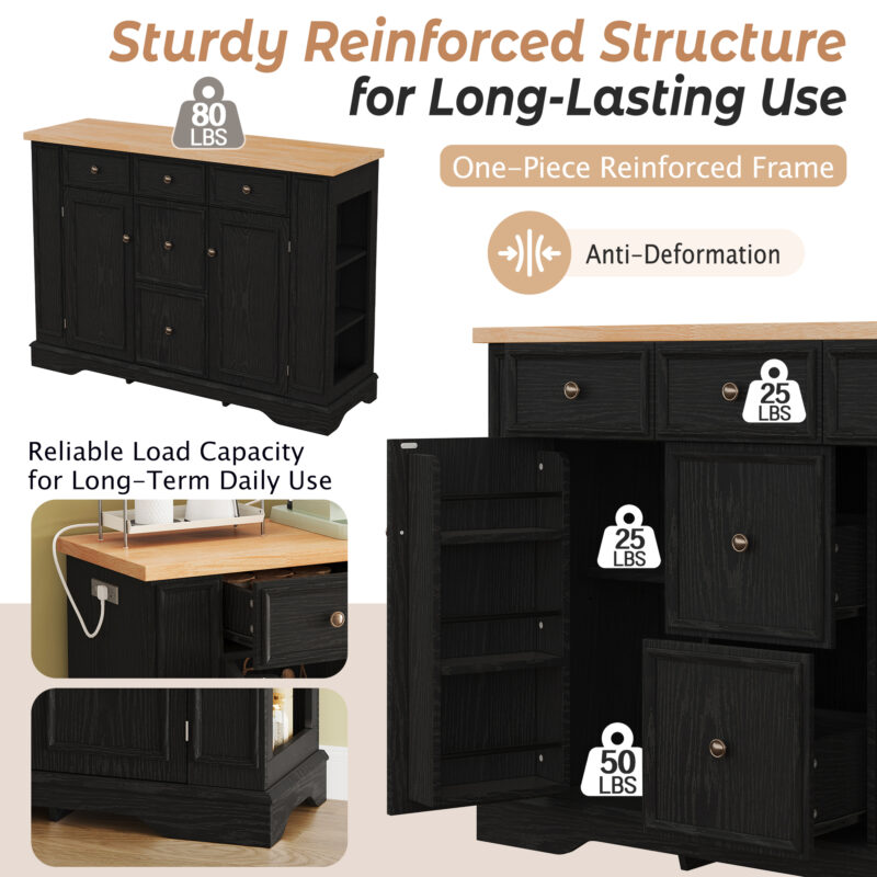 TREXM Sideboard Buffet Cabinet with Storage, Kitchen Console Table with 5 Drawers, 2 Cabinets, Adjustable Shelves, Buffet Server for Dining Room, Living Room, Entryway - Image 7