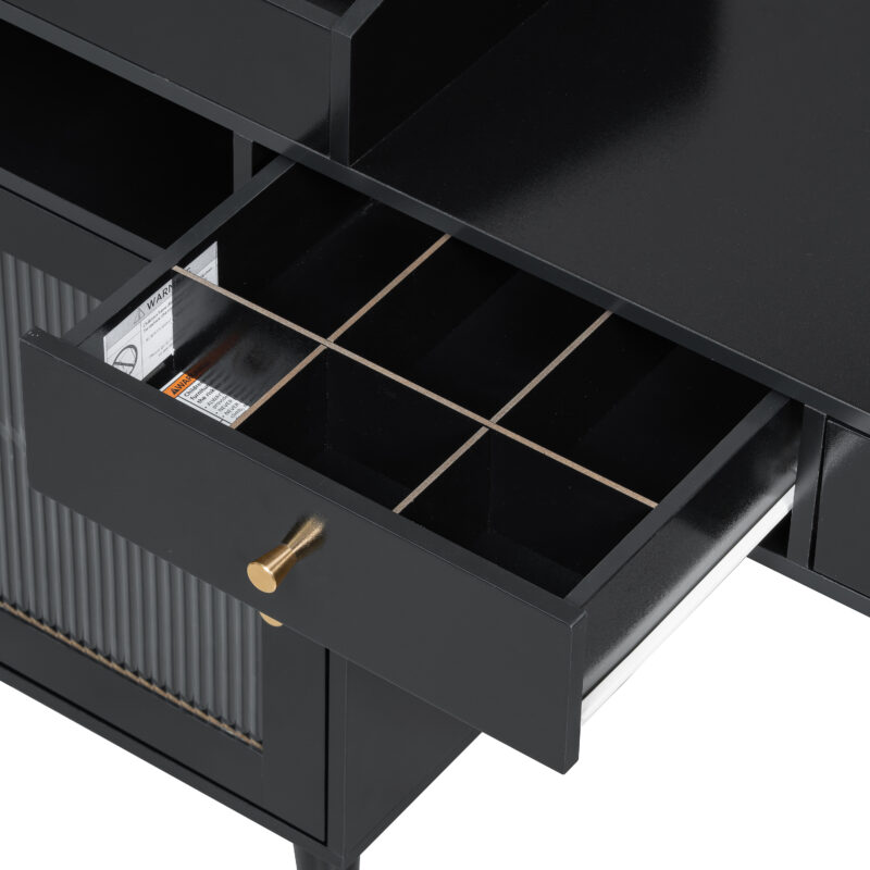 Modern Makeup Vanity Desk with Drawers, Cabinet & Charging Port, Space-saving Dressing Table Set with Stool for Small Places, Black - Image 6