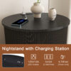 Mid Century Modern Cylinder End Table with Built-in Charging Station & Sliding Door, 2-Tier Storage Round Nightstand with USB Ports, Walnut Bedside Table for Living Room, Bedroom, Entryway - Image 14