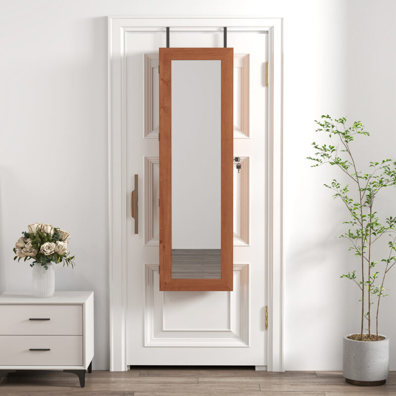 Solid Wood Jewelry Armoire Organizer Cabinet with Full-Length Mirror, 47.5x14.3 in Wall-Mounted Lockable with LED Light - Image 12
