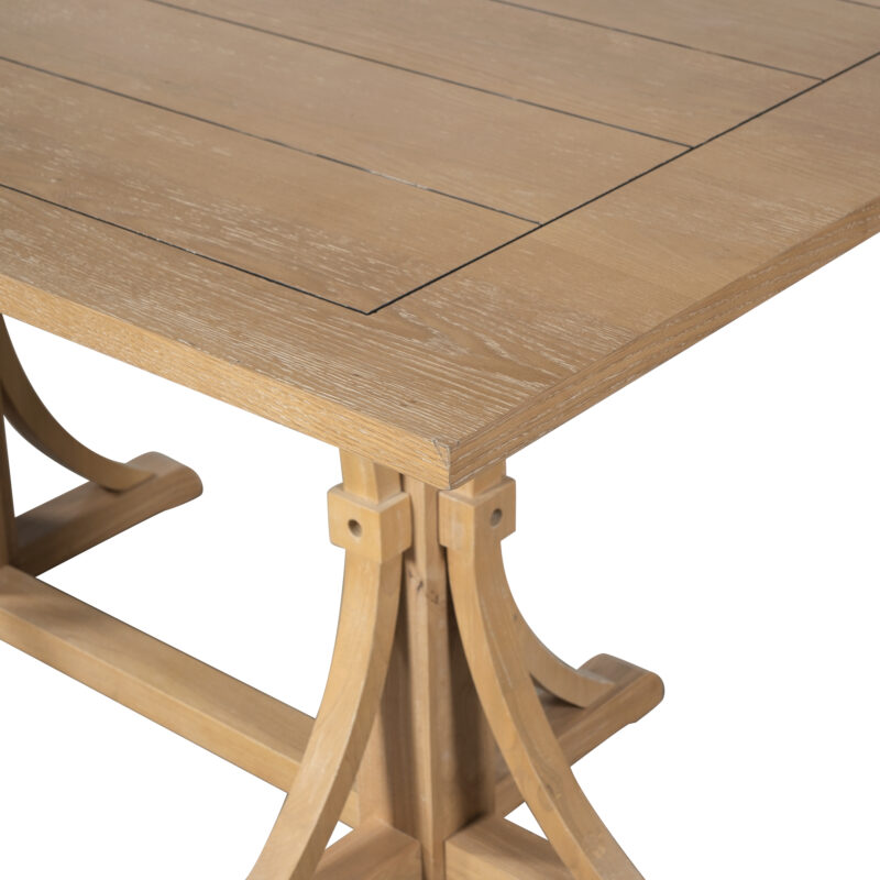 TREXM Solid Wood Dining Table for 6 People, 60" Rustic Farmhouse Dining Room Table with Trestle Base & Curved Legs, Natural Oak Finish, Kitchen Table for Home - Image 4