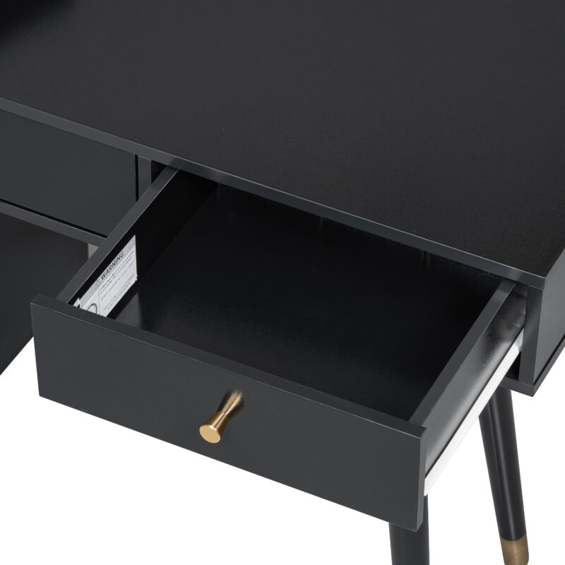 Modern Makeup Vanity Desk with Drawers, Cabinet & Charging Port, Space-saving Dressing Table Set with Stool for Small Places, Black - Image 5