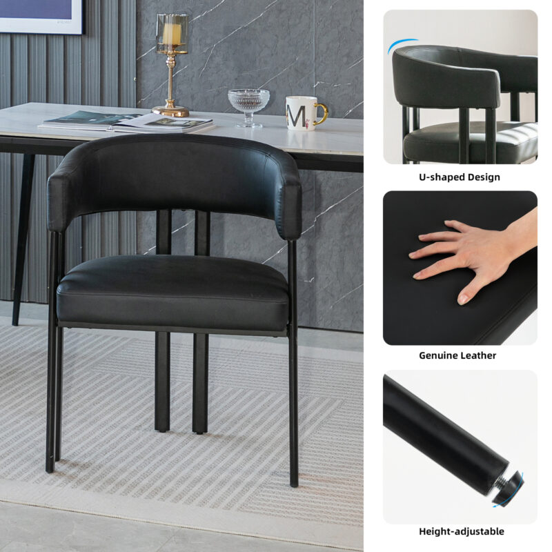 Modern Dining Chairs Set of 2, Faux Leather Upholstered Barrel Dining Room Chairs with Integrated Curved Back And Armrests , Metal Frame Chair for Kitchen Living Room Restaurant - Image 19