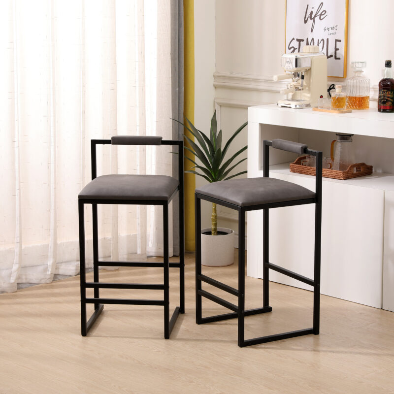 Set of 2 Barstools Faux Leather Upholstered Bar Stools Modern Metal Frame Dining Chairs for Counter, Kitchen Island - Image 13