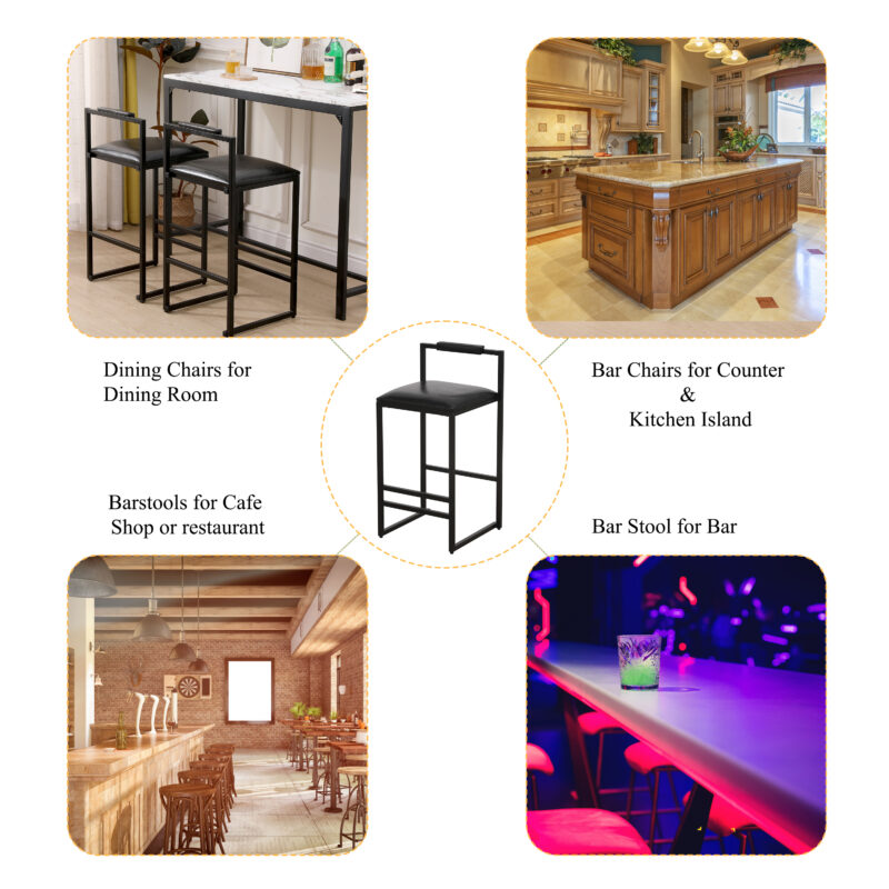 Set of 2 Barstools Faux Leather Upholstered Bar Stools Modern Metal Frame Dining Chairs for Counter, Kitchen Island - Image 9