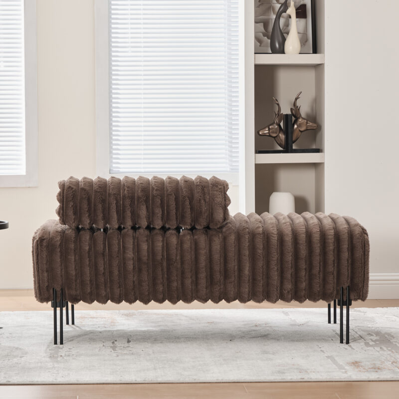 49.6" Wide Upholstered Mini Loveseat with Metal Legs, 2-Seater Small Sofa End of Bed Bench Window Ottoman Footrest with Adjustable Back for Living Room Bedroom Entryway Hallway Small Space - Image 12