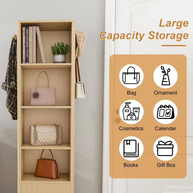 360° rotating makeup cabinet, jewelry cabinet with a full-length mirror, standing storage cabinet with a coat rack, 4 layers of open shelves and 2 layers of built-in shelves - Image 8