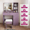 Stylish Vanity Desk Set with Padded Stool & Adjustable LED Lighted Mirror (3 Color Modes), Modern Bedroom Makeup Vanity Desk Combo, Purple - Image 5