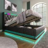 Full size Upholstered bed, 360 surround LED function, Buttons/Apps/Remote Control, hydraulic storage bed with USB Type-C charging, Black,PU (Without mattress) - Image 3