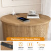 Mid Century Modern Cylinder End Table with Built-in Charging Station & Sliding Door, 2-Tier Storage Round Nightstand with USB Ports, Walnut Bedside Table for Living Room, Bedroom, Entryway - Image 22