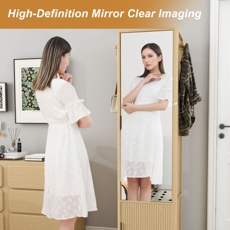 360° rotating makeup cabinet, jewelry cabinet with a full-length mirror, standing storage cabinet with a coat rack, 4 layers of open shelves and 2 layers of built-in shelves - Image 7