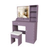 Stylish Vanity Desk Set with Padded Stool & Adjustable LED Lighted Mirror (3 Color Modes), Modern Bedroom Makeup Vanity Desk Combo, Purple - Image 4