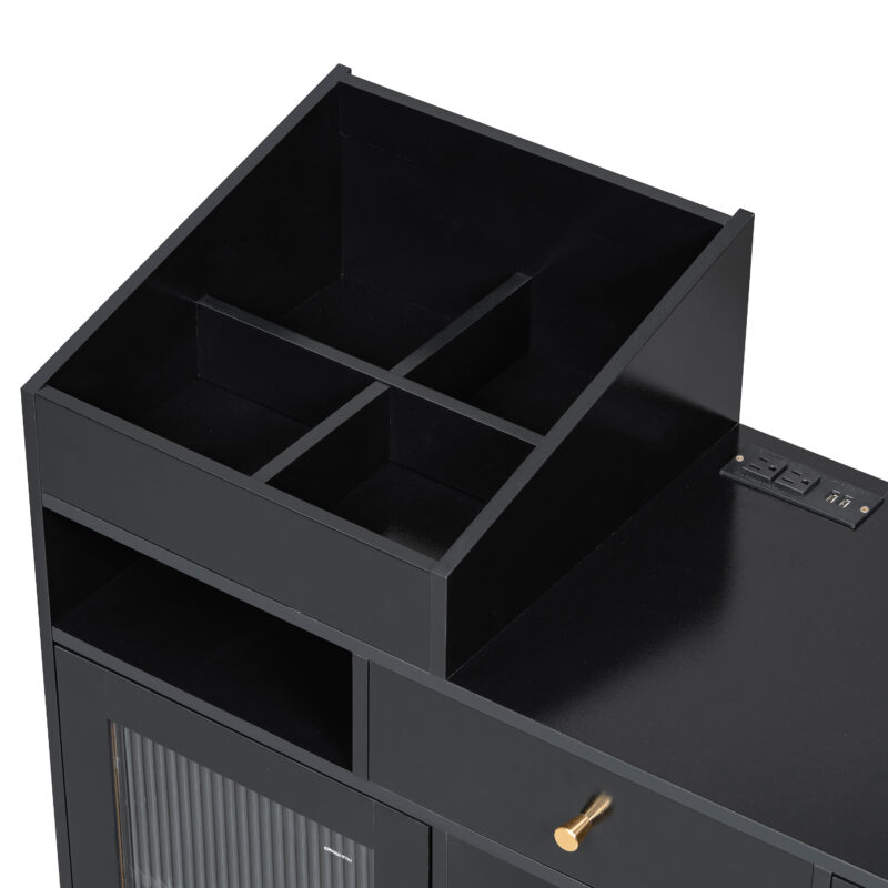 Modern Makeup Vanity Desk with Drawers, Cabinet & Charging Port, Space-saving Dressing Table Set with Stool for Small Places, Black - Image 11