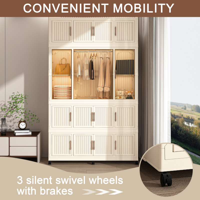 Portable Wardrobe Closet Storage Organizer for Clothes,Clothes Dresser,17 Magnetic Doors-17 Cubes & 1 Hanging Rod,6 pcs hangers , Baby Wardrobe Storage Cabinet,White - Image 12