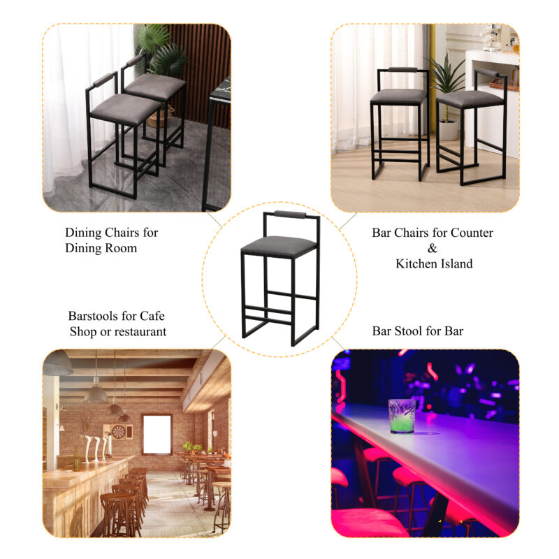 Set of 2 Barstools Faux Leather Upholstered Bar Stools Modern Metal Frame Dining Chairs for Counter, Kitchen Island - Image 15