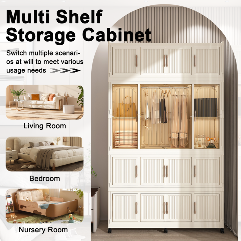 Portable Wardrobe Closet Storage Organizer for Clothes,Clothes Dresser,17 Magnetic Doors-17 Cubes & 1 Hanging Rod,6 pcs hangers , Baby Wardrobe Storage Cabinet,White - Image 11