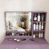 Stylish Vanity Desk Set with Padded Stool & Adjustable LED Lighted Mirror (3 Color Modes), Modern Bedroom Makeup Vanity Desk Combo, Purple - Image 14