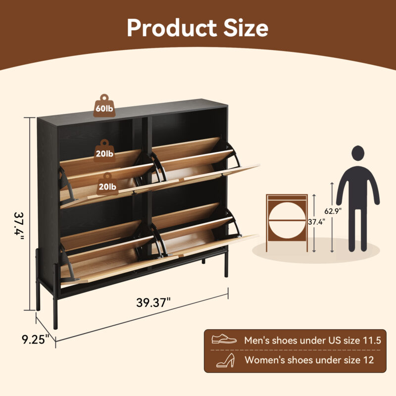 Space-Saving Rattan Shoe Cabinet with 4 Flip-Down Doors – Elegant Narrow Storage for Entryways & Hallways - Image 7