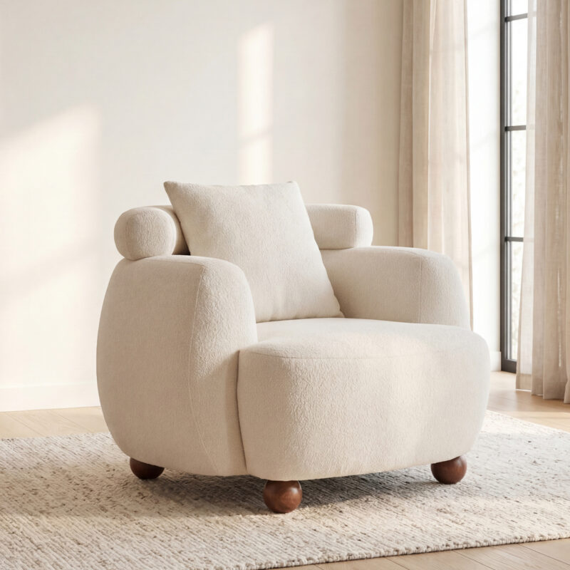 Nordic Style Lazy-Style clubchair 38 Inches, Chenille Fabric Bucket Chair, Decorative Sofa, Soft Cushion with pillow, for Living Room, Study, and Relaxation Room - Image 5
