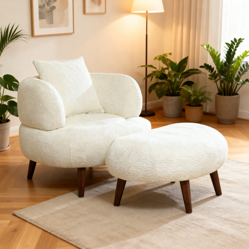 Nordic Style Lazy-Style clubchair 36 Inches Chenille Fabric Bucket Chair Decorative chair Soft Cushion with pillow with ottoman for Living Room Study and Relaxation Room - Image 4