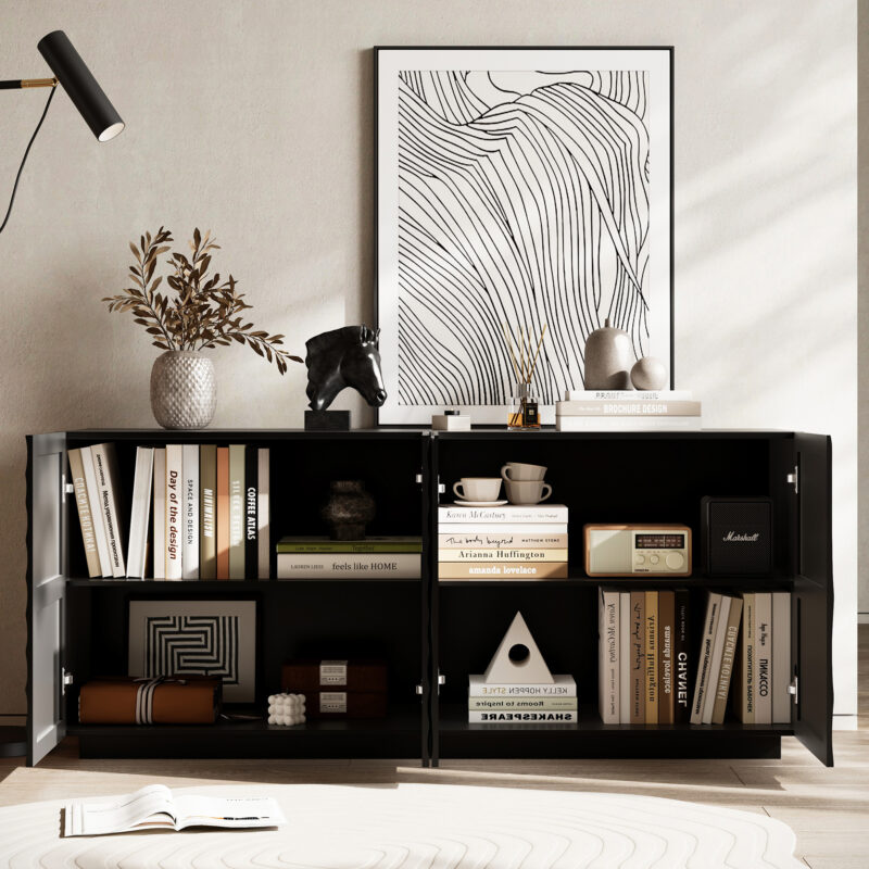 Buffet Cabinet with Storage ,4 Doors Modern Accent Storage Sideboard,Luxurious Floor Cabinet Buffet with Freestanding Anti Dumping for Kitchen, Living Room, 59" Wide Rectangular Sideboard - Image 21