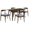 5-Piece Dining Set 1 Table 4 Chairs, Rubberwood Frame, Faux Wood Tabletop, Retro - Elegant for Kitchen & Family Dining - Image 2