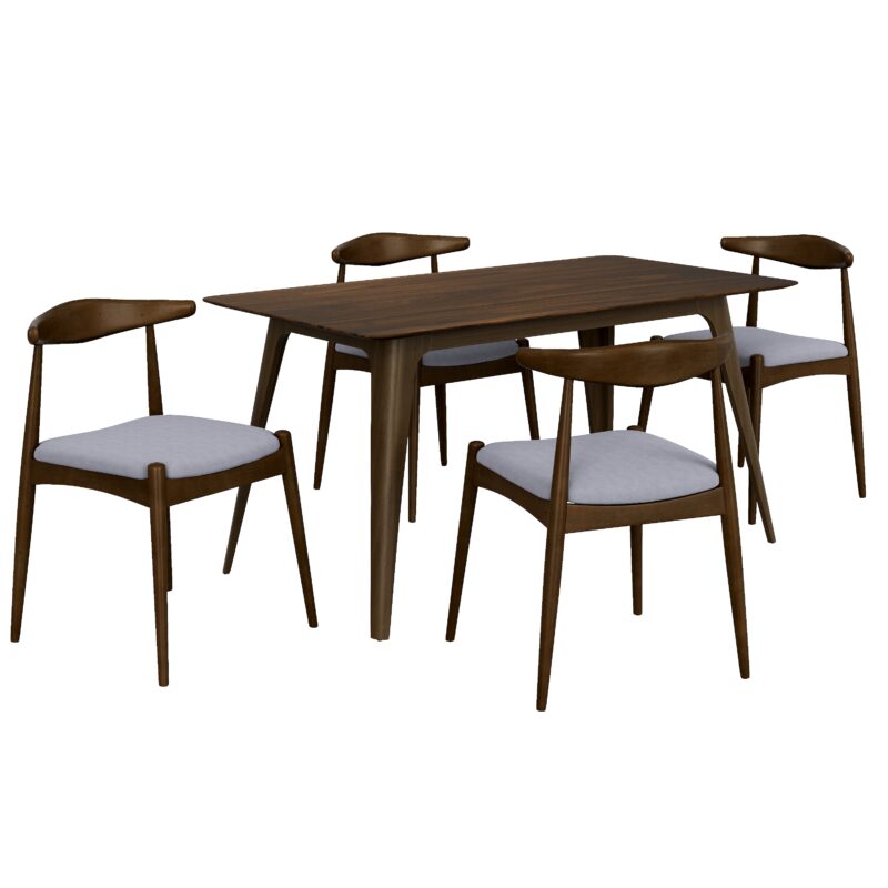 5-Piece Dining Set 1 Table 4 Chairs, Rubberwood Frame, Faux Wood Tabletop, Retro - Elegant for Kitchen & Family Dining - Image 2