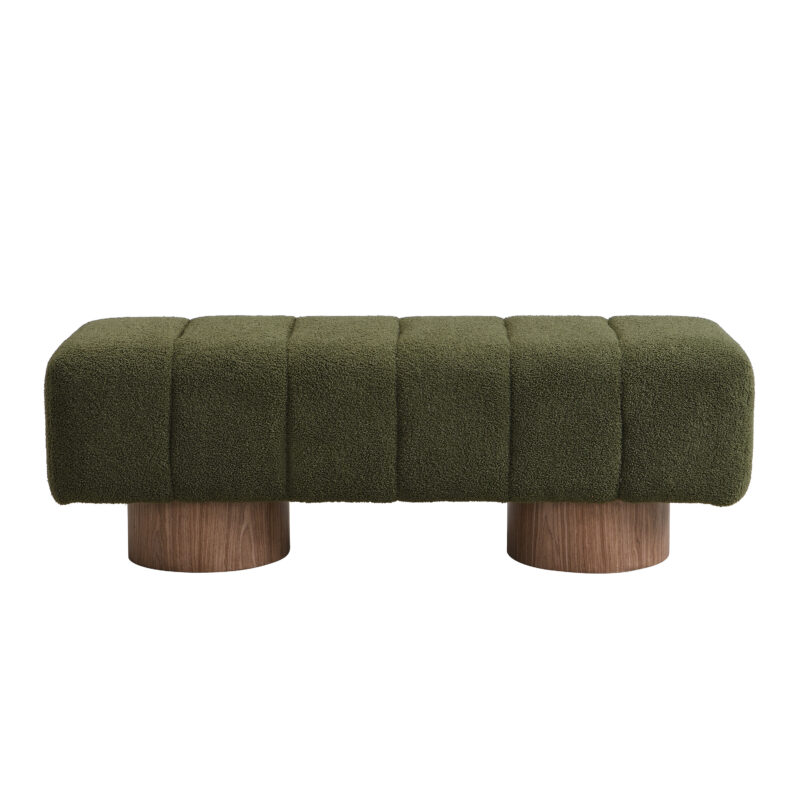 Upholstered Dining Bench for Dining Room, No-Assembly End of Bed Entryway Bench Ottoman for Bedroom Living Room, Green Boucle Fabric, Leg 300 LBS Weight Capacity - Image 6
