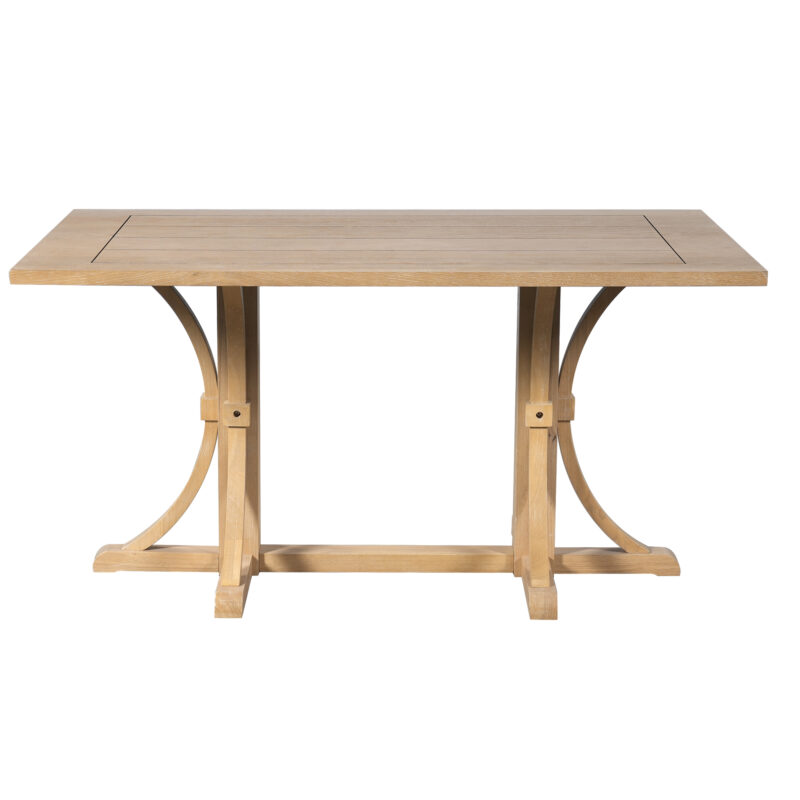 TREXM Solid Wood Dining Table for 6 People, 60" Rustic Farmhouse Dining Room Table with Trestle Base & Curved Legs, Natural Oak Finish, Kitchen Table for Home - Image 3
