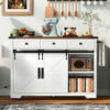 K&K 53.7" Farmhouse Kitchen Island with Power Outlet, 2 Sliding Barn Door Kitchen Storage Island with Drop Leaf, Spice Rack Rolling Kitchen Cart on Wheels, for Home, Kitchen and Dining Room - Image 2