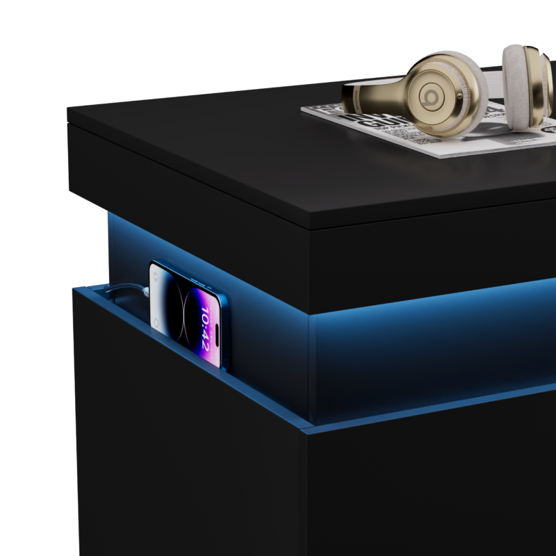 Nightstand with Charging Station and LED Lights,Night Stand with Sliding Top for Bedroom,Bedside Table with Drawers,Modern End Side Table - Image 7