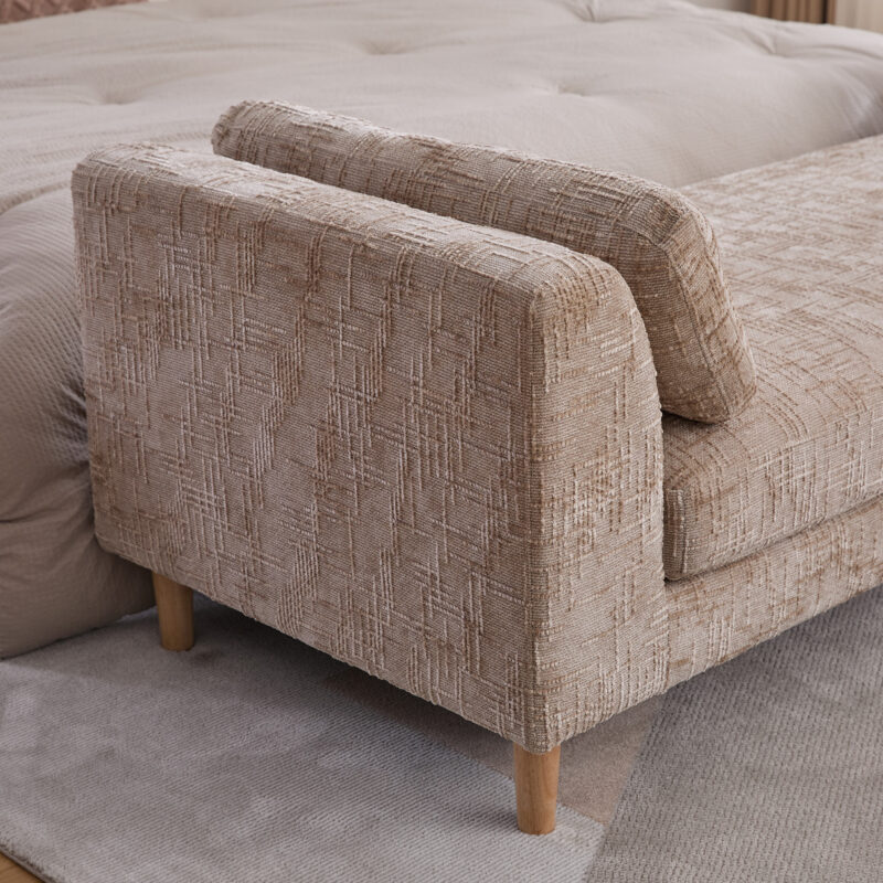 83.1"Wide Modern Upholstered End of Bed Bench with Armrests, Chenille Chaise Lounge Couch with 2 Bolster Pillows, Daybed with Rubberwood Legs For Living Room,Bedroom,Apartment,Guestroom - Image 3